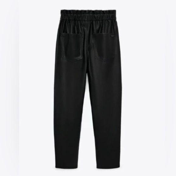 Zara Women's Black Faux Leather Baggy High-Waisted Paperbag Trouser Pants Size 2 - Picture 3 of 16